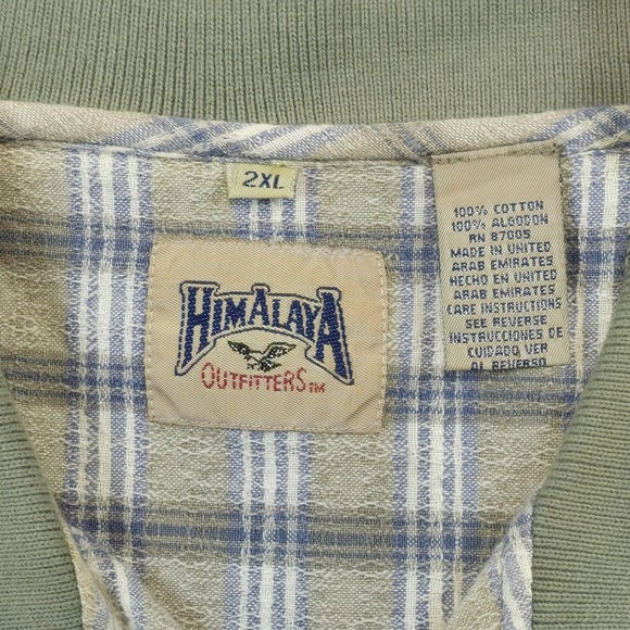 Himalaya Outfitters Plaid Green Beige Button Shirt 2XL Short Sleeve USA Cotton - Picture 6 of 8